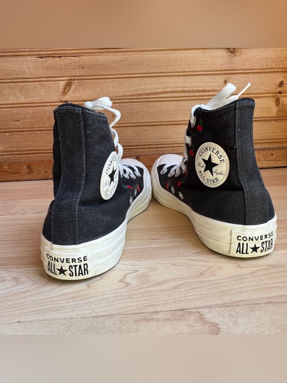 Converse All Star High-Top Canvas Sneakers Black w Embroidered Cherries Size 6 - Picture 8 of 8